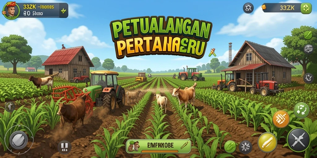 Tampilan utama gameplay 33ZK dengan aktivitas pertanian.