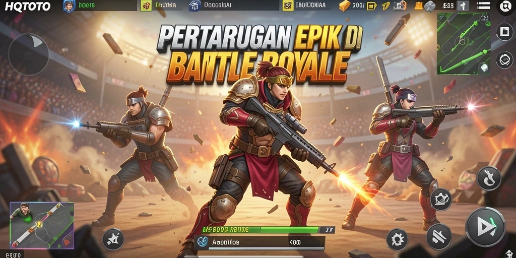 Tampilan gameplay seru HQTOTO di mode Battle Royale.