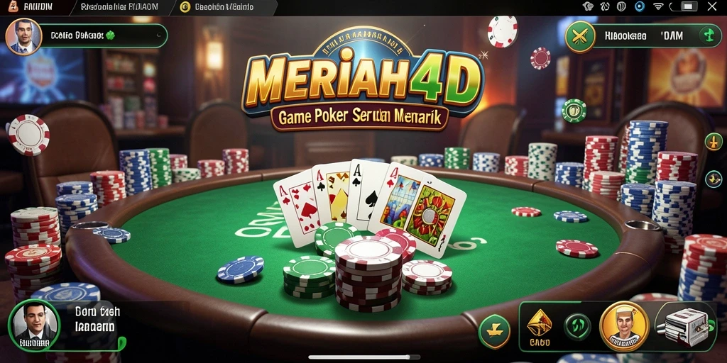 Tampilan gameplay seru dalam aplikasi MERIAH4D yang menonjolkan suasana Poker.