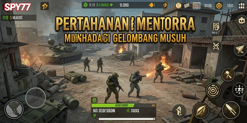 Tangkapan layar SPY77 menampilkan menara yang siap menghadapi gelombang musuh.